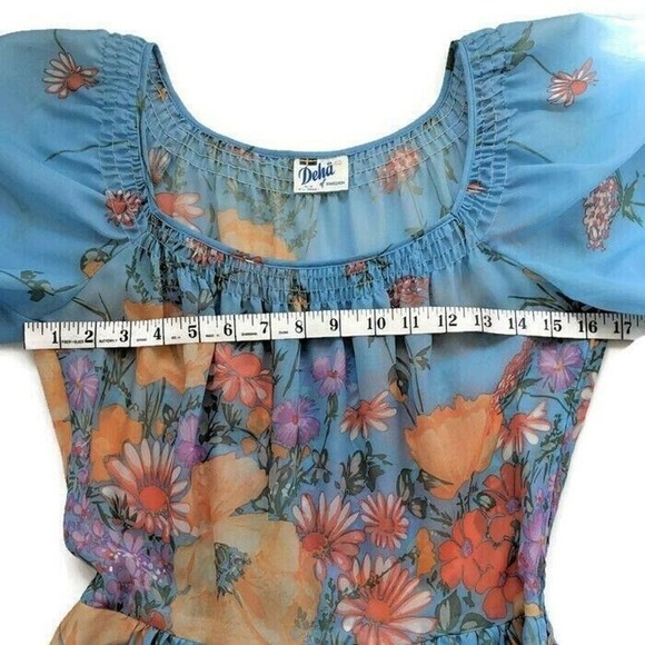 Vintage Maxi Dress S Blue Floral 60s 70s Long Boho Hippie Deha of Sweden Prom - Picture 9 of 16